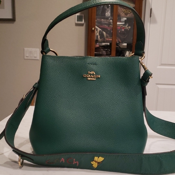 Coach Small Bucket Emerald Green Leather Crossbody Bag - Picture 1 of 12